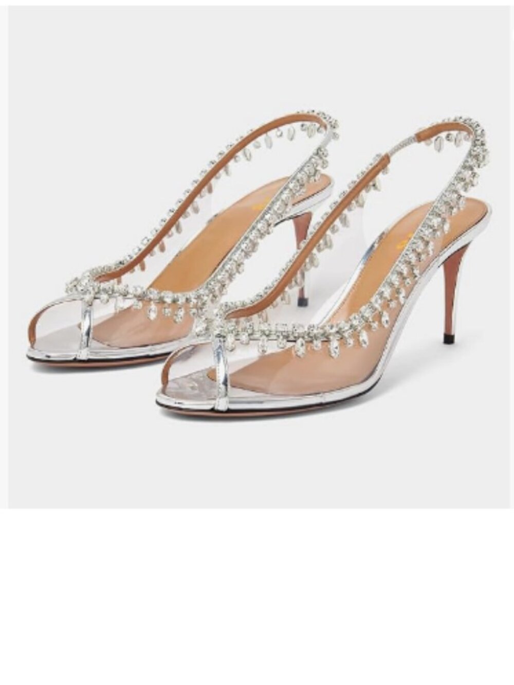 FYS Silver Stiletto Heel Sandals Elegant Transparent PVC Slingback Open Toe Pump